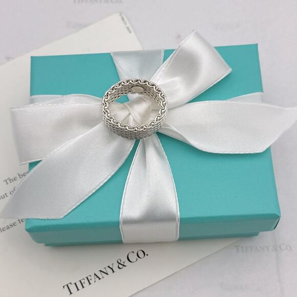 New Tiffany & Co. Somerset Mesh Ring Band Unisex Sterling Silver Size 7.5 W/ Box - Picture 8 of 11